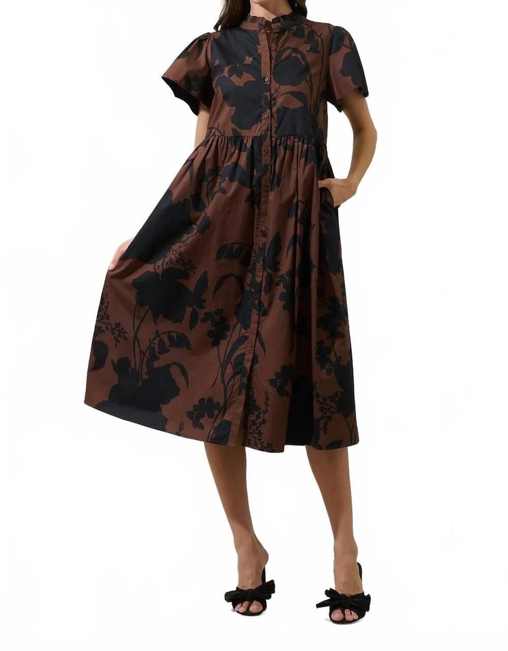 NEW SUGARLIPS somerton floral aurelia babydoll midi dress in brown/black